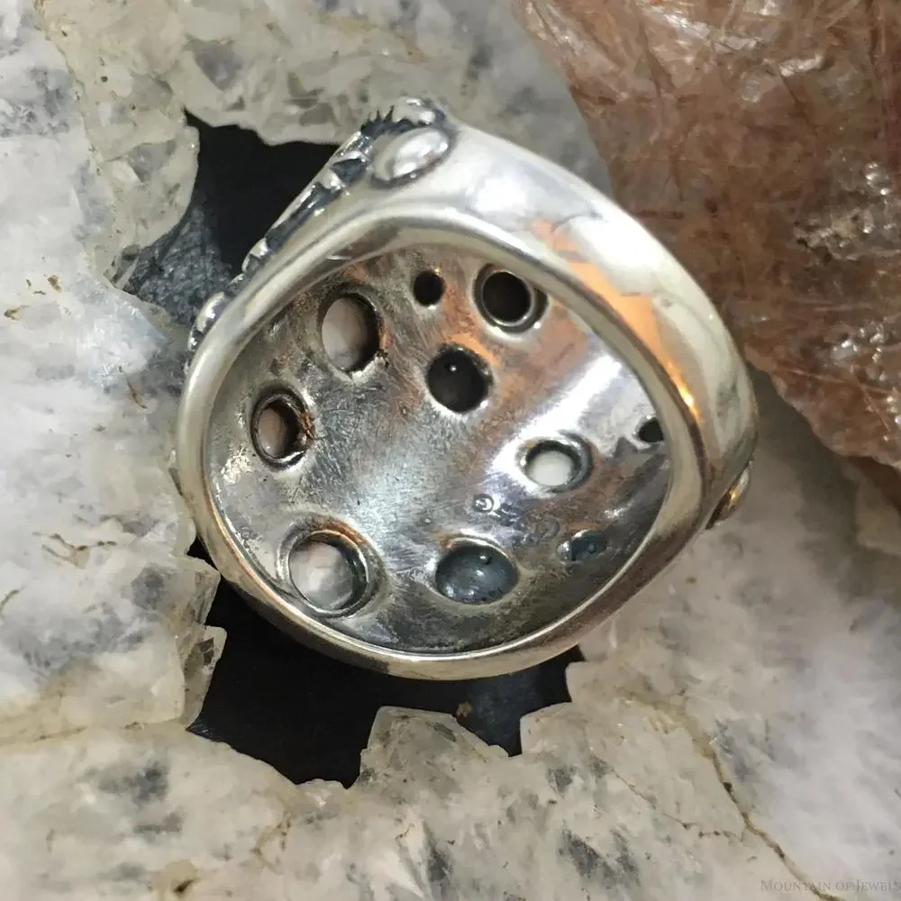Jody Naranjo Vintage Sterling Silver Howlite & Symbols Decorated Ring For Women - Picture 7 of 10